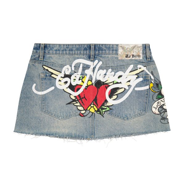 LKS Skull Denim Mini Skirt - Image 2